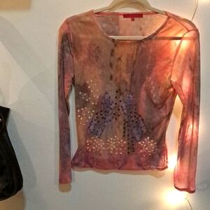 Fun Sport Transparent Faded Blush/Purple Sequin Top Unique!